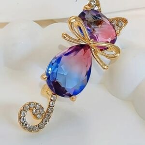 Elegant Gold and Purple Cat Brooch